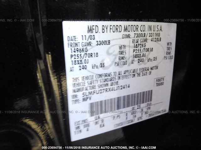 5LMFU27RX4LJ12414 - 2004 LINCOLN NAVIGATOR 黑色 照片 9