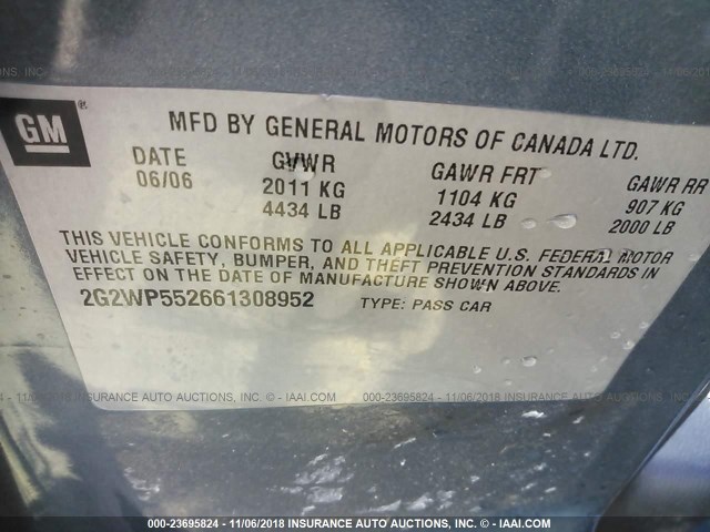2G2WP552661308952 - 2006 PONTIAC GRAND PRIX ლურჯი ფოტო 9