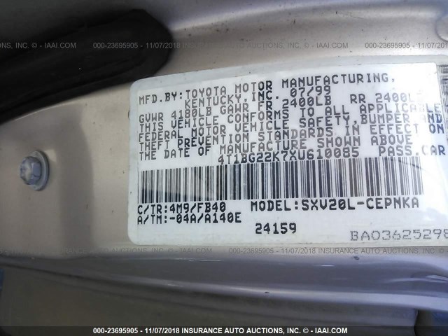 4T1BG22K7XU610085 - 1999 TOYOTA CAMRY CE/LE/XLE 棕色 照片 9