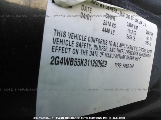 2G4WB55K311290859 - 2001 BUICK REGAL LS GRAY photo 9