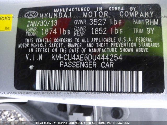 KMHCU4AE6DU444254 - 2013 HYUNDAI ACCENT GLS/SE SILVER photo 9