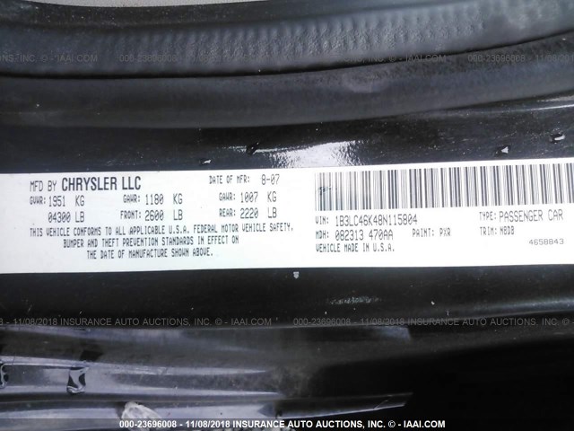 1B3LC46K48N115804 - 2008 DODGE AVENGER SE შავი ფოტო 9