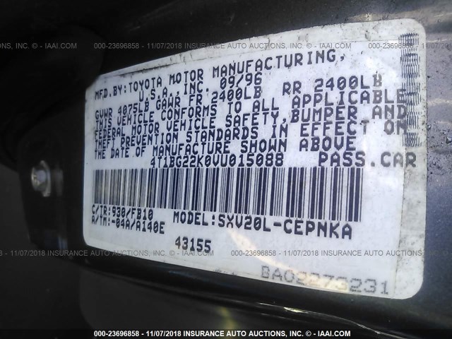 4T1BG22K0VU015088 - 1997 TOYOTA CAMRY CE/LE/XLE GRAY photo 9