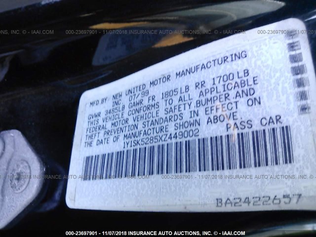 1Y1SK5285XZ449002 - 1999 CHEVROLET GEO PRIZM LSI GREEN photo 9