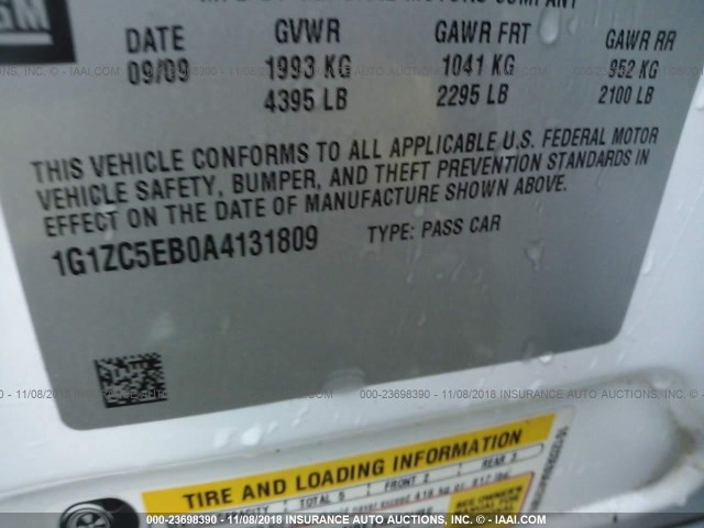 1G1ZC5EB0A4131809 - 2010 CHEVROLET MALIBU 1LT WHITE photo 9