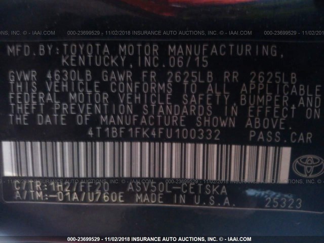 4T1BF1FK4FU100332 - 2015 TOYOTA CAMRY LE/XLE/SE/XSE 深蓝色 照片 9