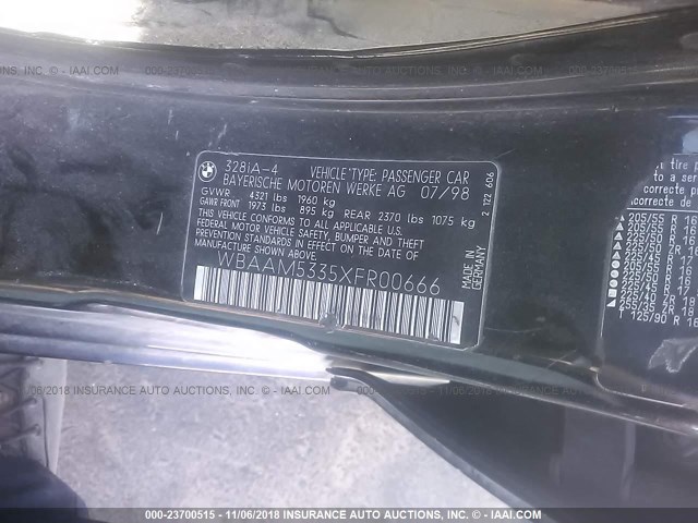 WBAAM5335XFR00666 - 1999 BMW 328 I AUTOMATIC შავი ფოტო 9