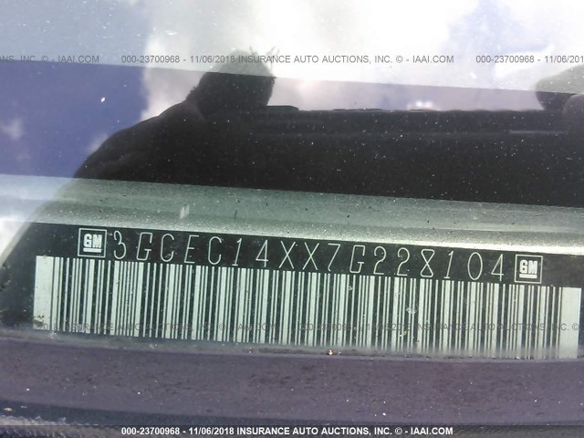 3GCEC14XX7G228104 - 2007 CHEVROLET SILVERADO C1500 CLASSIC GRAY photo 9