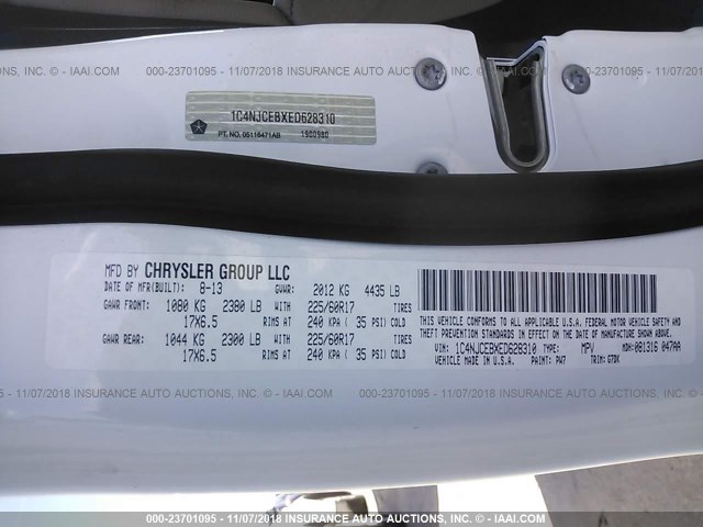 1C4NJCEBXED628310 - 2014 JEEP COMPASS LATITUDE თეთრი ფოტო 9