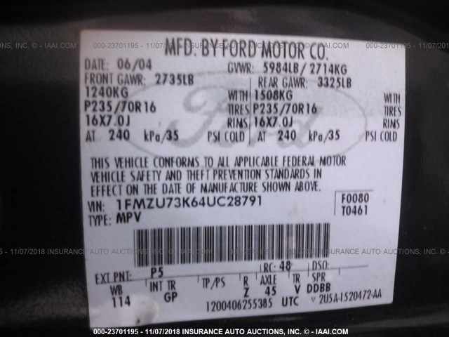 1FMZU73K64UC28791 - 2004 FORD EXPLORER XLT/XLT SPORT/NBX 绿色 照片 9