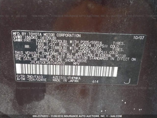 JTLKE50E281042652 - 2008 TOYOTA SCION XB იასამნისფერი ფოტო 9