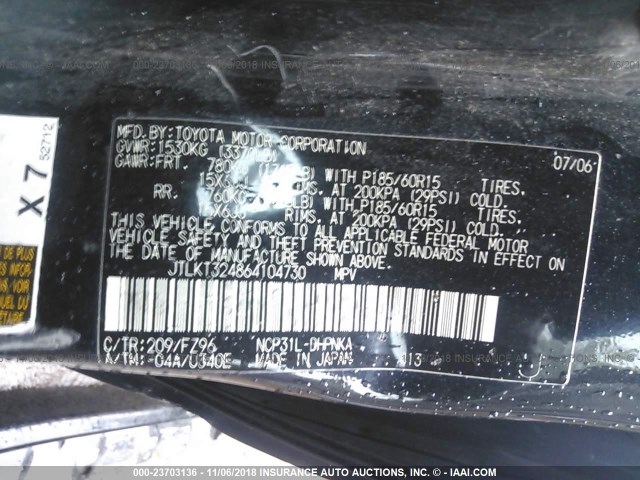 JTLKT324864104730 - 2006 TOYOTA SCION XB Qara foto 9