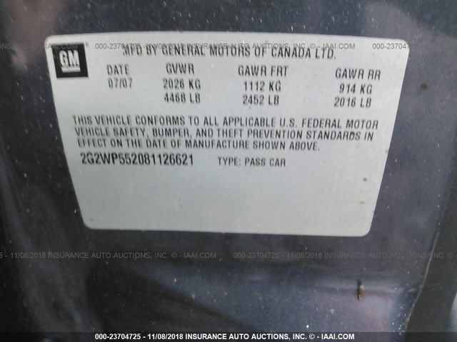 2G2WP552081126621 - 2008 PONTIAC GRAND PRIX Қара фото 9