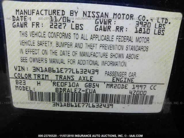 3N1AB61E77L632439 - 2007 NISSAN SENTRA 2.0/2.0S/2.0SL BLUE photo 9