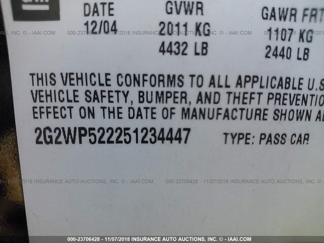 2G2WP522251234447 - 2005 PONTIAC GRAND PRIX შავი ფოტო 9