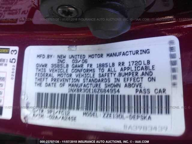 1NXBR30E16Z684954 - 2006 TOYOTA COROLLA CE/LE/S RED photo 9