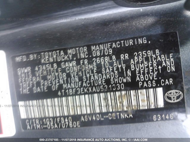 4T1BF3EKXAU531330 - 2010 TOYOTA CAMRY SE/LE/XLE GRAY photo 9
