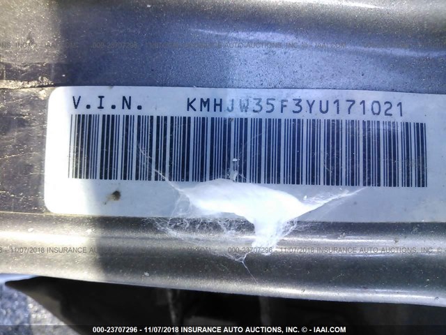 KMHJW35F3YU171021 - 2000 HYUNDAI ELANTRA GLS GRAY photo 9