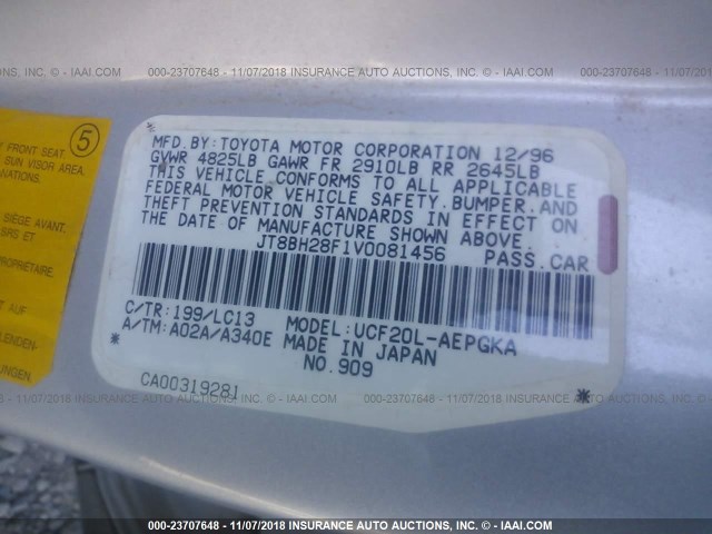 JT8BH28F1V0081456 - 1997 LEXUS LS 400 ვერცხლისფერი ფოტო 9