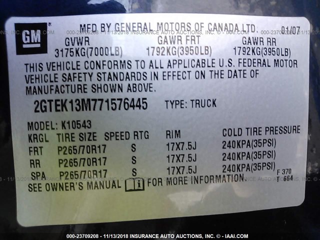 2GTEK13M771576445 - 2007 GMC NEW SIERRA K1500 BLUE photo 9