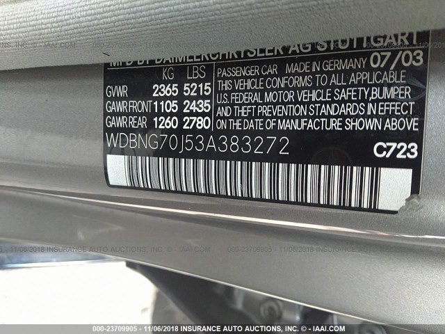 WDBNG70J53A383272 - 2003 MERCEDES-BENZ S 430 GRAY photo 9