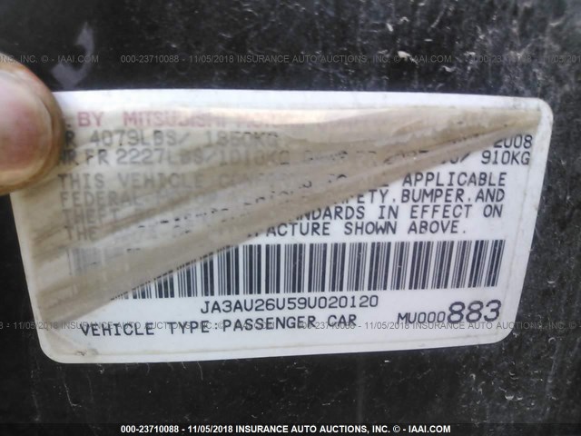 JA3AU26U59U020120 - 2009 MITSUBISHI LANCER ES/ES SPORT BLACK photo 9