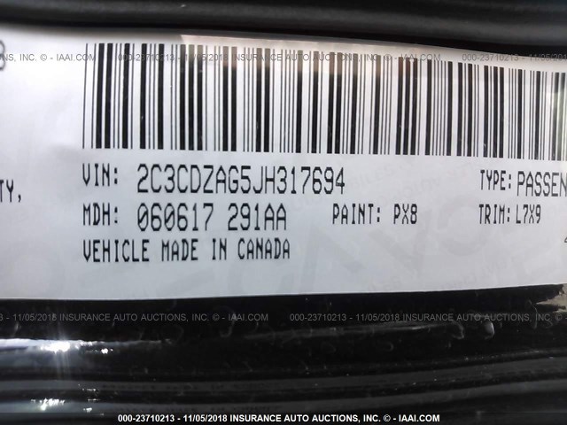 2C3CDZAG5JH317694 - 2018 DODGE CHALLENGER SXT BLACK photo 9