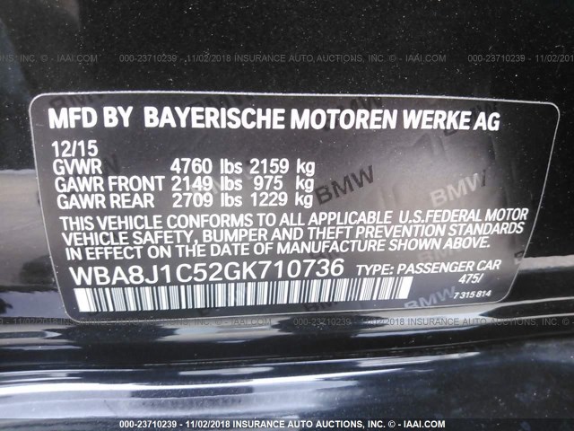 WBA8J1C52GK710736 - 2016 BMW 328 D/XDRIVE BLACK photo 9