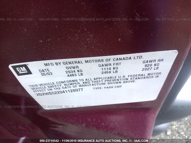 2G2WS522941128977 - 2004 PONTIAC GRAND PRIX GT2 წითელი ფოტო 9