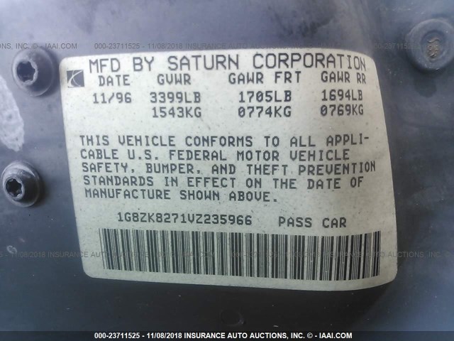 1G8ZK8271VZ235966 - 1997 SATURN SW2 GREEN photo 9