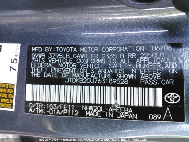 JTDKB20U763189528 - 2006 TOYOTA PRIUS GRAY photo 9