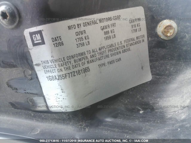 1G8AJ55F77Z181965 - 2007 SATURN ION LEVEL 2 银色 照片 9