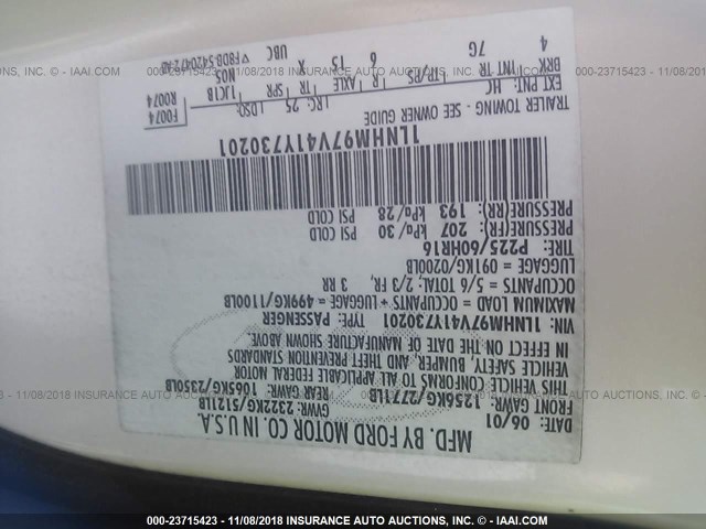 1LNHM97V41Y730201 - 2001 LINCOLN CONTINENTAL  Қоңыр фото 9