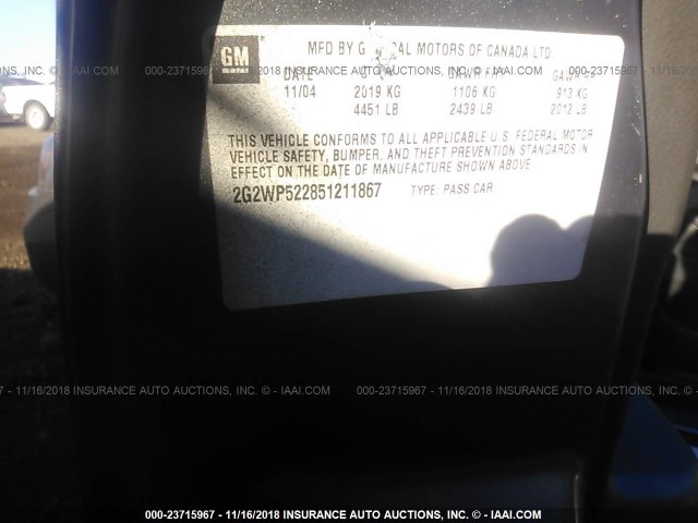 2G2WP522851211867 - 2005 PONTIAC GRAND PRIX ნაცრისფერი ფოტო 9