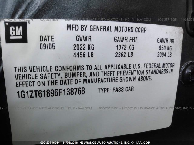 1G1ZT61896F138768 - 2006 CHEVROLET MALIBU MAXX LT GRAY photo 9