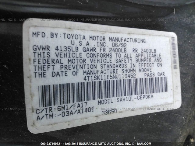 4T1SK11E5NU119452 - 1992 TOYOTA CAMRY DLX GREEN photo 9