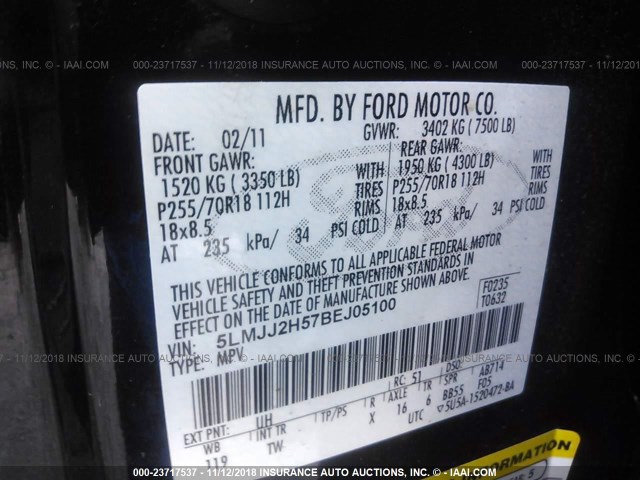 5LMJJ2H57BEJ05100 - 2011 LINCOLN NAVIGATOR Қара фото 9