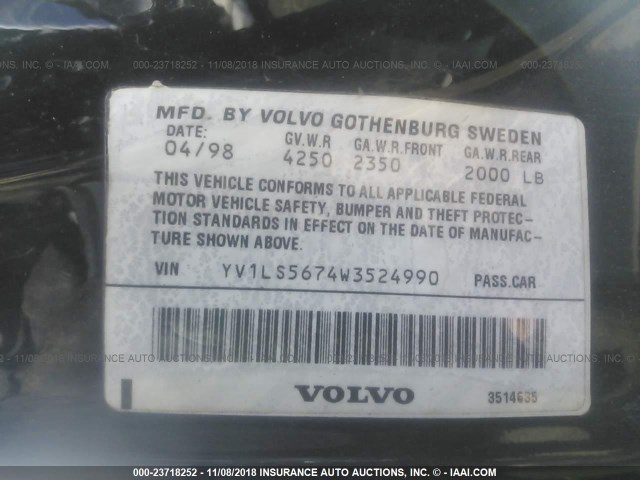 YV1LS5674W3524990 - 1998 VOLVO S70 GLT BLACK photo 9