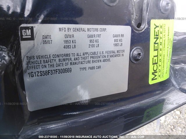 1G1ZS58F37F300669 - 2007 CHEVROLET MALIBU LS ლურჯი ფოტო 9