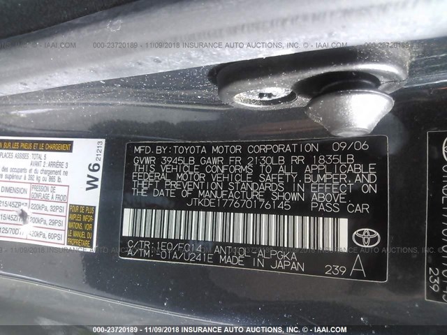 JTKDE177670176145 - 2007 TOYOTA SCION TC Boz foto 9