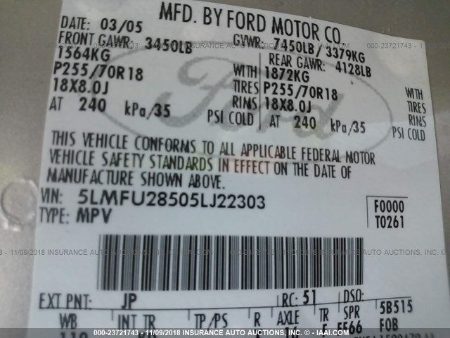 5LMFU28505LJ22303 - 2005 LINCOLN NAVIGATOR Күміс фото 9