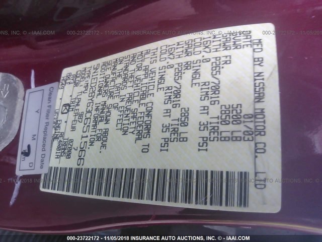 5N1ED28Y63C651566 - 2003 NISSAN XTERRA XE/SE MAROON photo 9