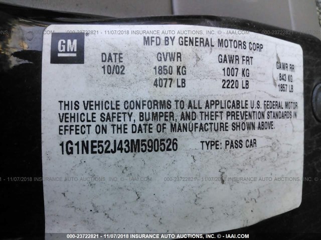 1G1NE52J43M590526 - 2003 CHEVROLET MALIBU LS შავი ფოტო 9