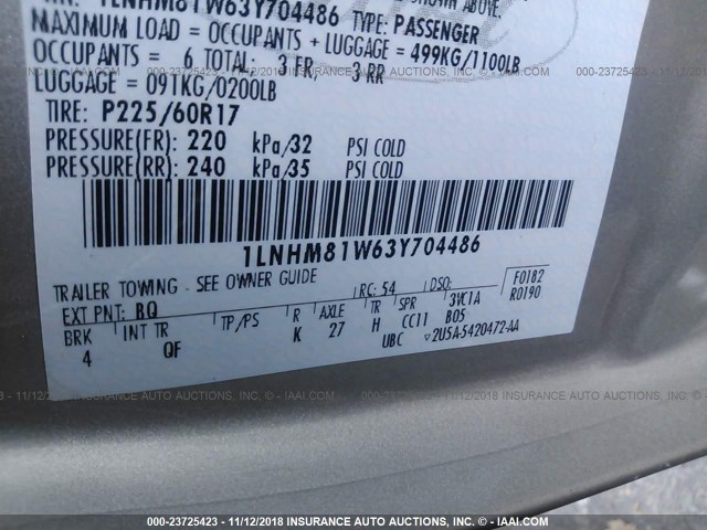 1LNHM81W63Y704486 - 2003 LINCOLN TOWN CAR EXECUTIVE TAN photo 9