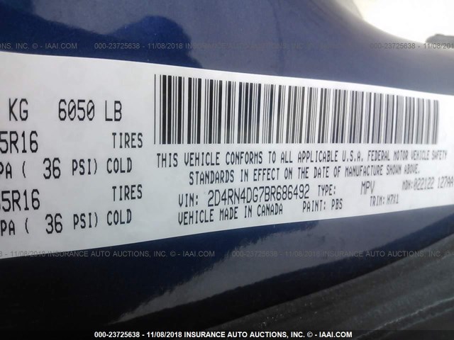 2D4RN4DG7BR686492 - 2011 DODGE GRAND CARAVAN EXPRESS BLUE photo 9