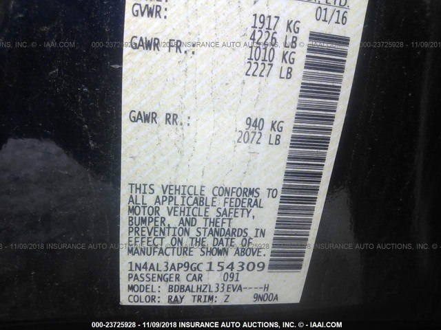 1N4AL3AP9GC154309 - 2016 NISSAN ALTIMA 2.5/S/SV/SL/SR 蓝色 照片 9