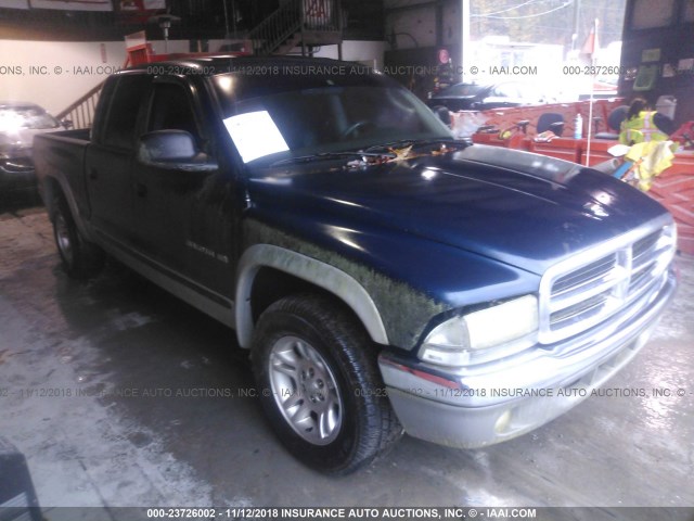 1B7GL2AN21S188957 - 2001 DODGE DAKOTA QUAD BLUE photo 1