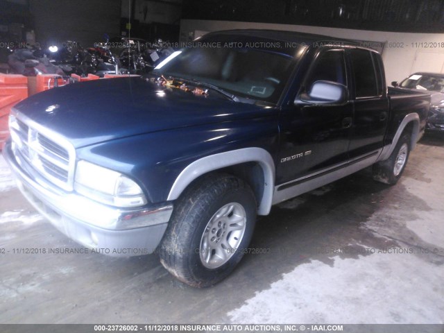 1B7GL2AN21S188957 - 2001 DODGE DAKOTA QUAD BLUE photo 2