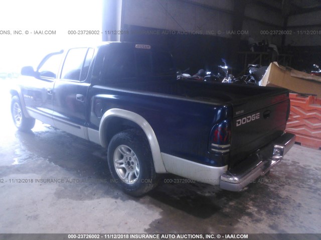 1B7GL2AN21S188957 - 2001 DODGE DAKOTA QUAD BLUE photo 3