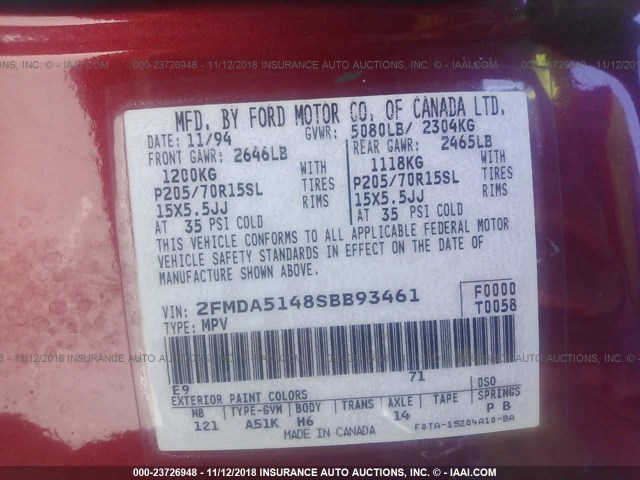 2FMDA5148SBB93461 - 1995 FORD WINDSTAR WAGON 红色 照片 9